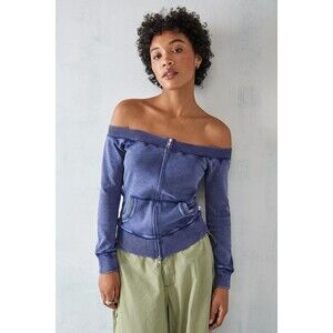 BDG Urban Outfitter Daria Off-Shoulder Zip-Up Sweatshirt Top Blue M NWT 282903